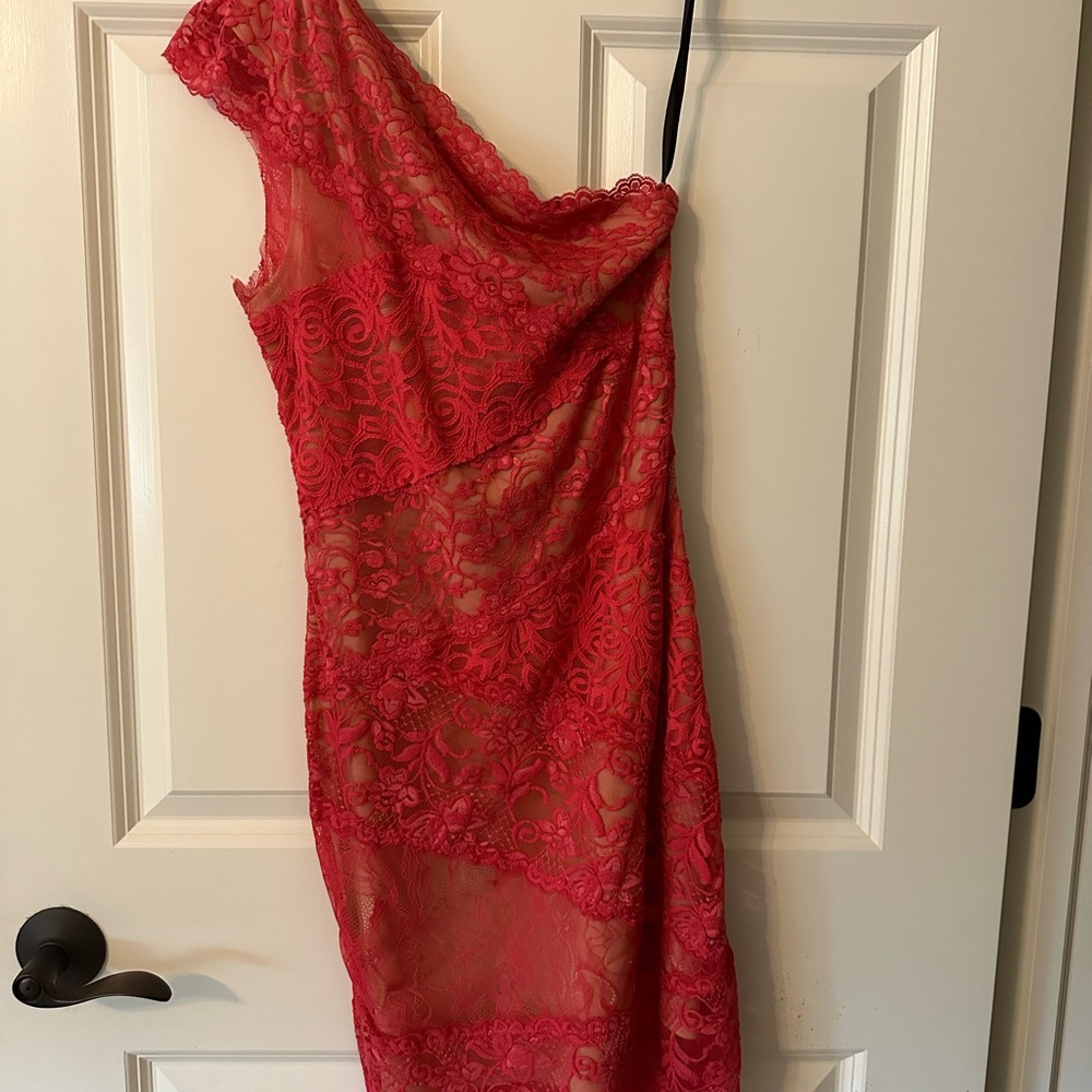 Bebe Pink Asymmetrical One-Shoulder Cocktail Dress